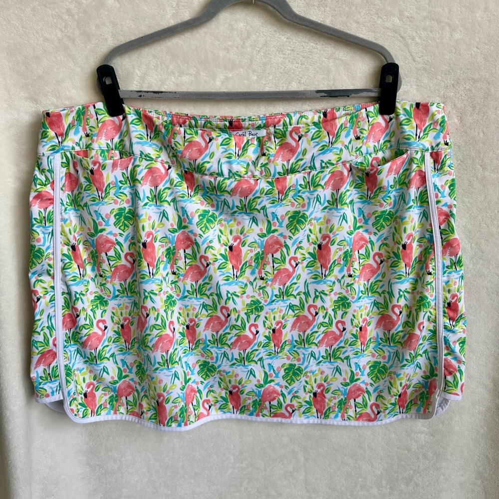 Coral Bay White Skort with Pink Flamingo and Green Leaf Print